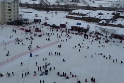 Kayak tesislerindeki yoğunluk havadan görüntülendi