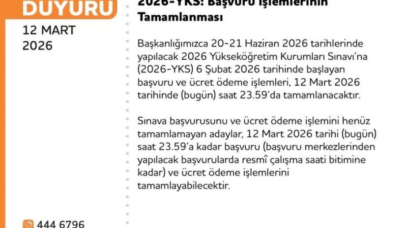 2026-YKS başvuru işlemleri bugün sona eriyor