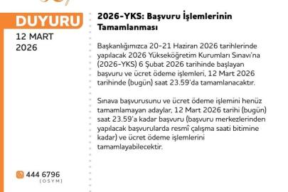 2026-YKS başvuru işlemleri bugün sona eriyor