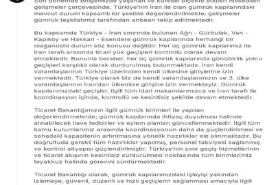 Bakan Bolat: Türkiye-İran arasında günübirlik yolcu geçişleri karşılıklı olarak durduruldu