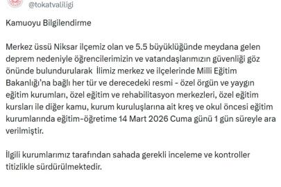 Tokat'ta 5.5 büyüklüğünde deprem