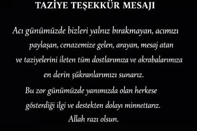 Özaraz ailesinden taziye teşekkür mesaji