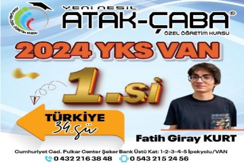 YKS Van 1.si ve Türkiye 34.sü Atak Çaba’dan